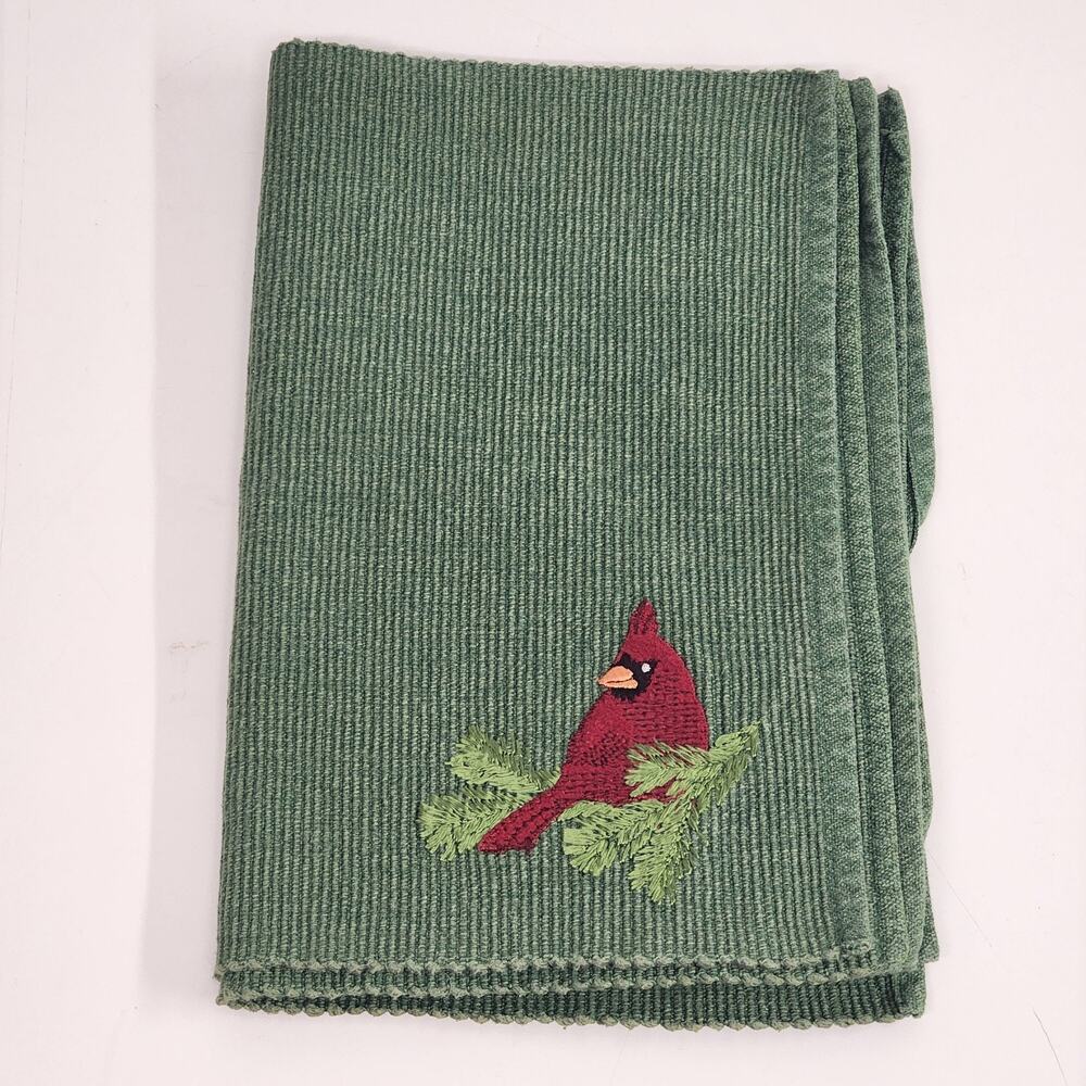 Cardinal Placemats Set 4 Red Bird Embroidered Green St Nicholas Y2K Christmas